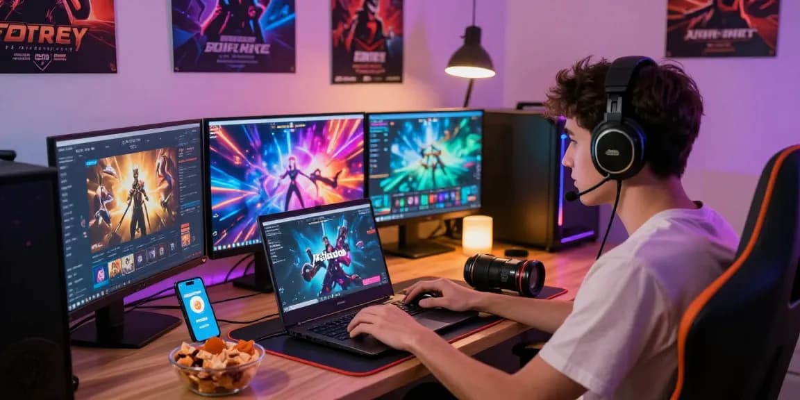 Pengalaman bermain rajaslot di laptop dengan suasana gaming yang menarik dan penuh warna.