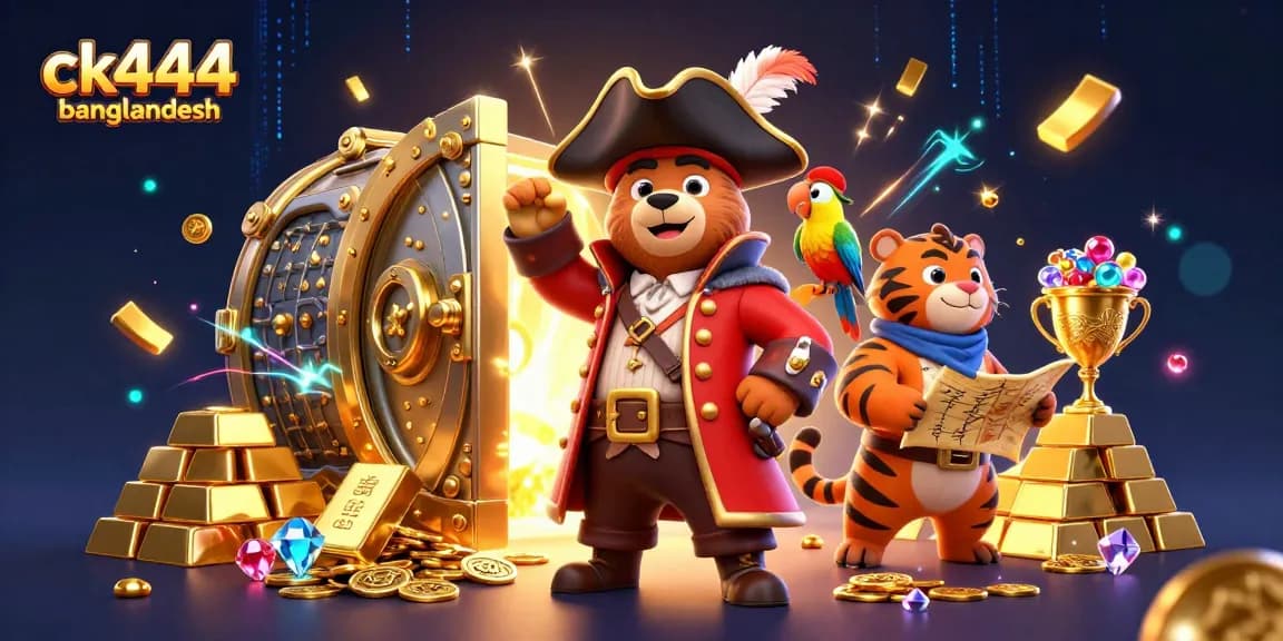 Ck444 Bangladesh offers vibrant casino gaming with a pirate bear and a fierce tiger exploring treasure