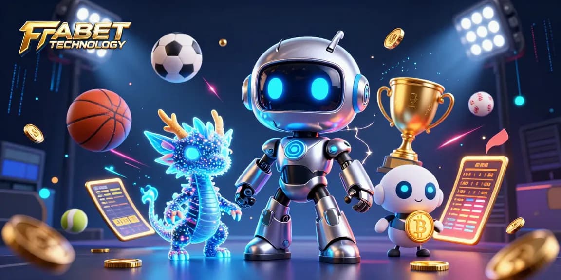 Experience the excitement of FABET TECHNOLOGY with vibrant sports betting elements and animated characters.