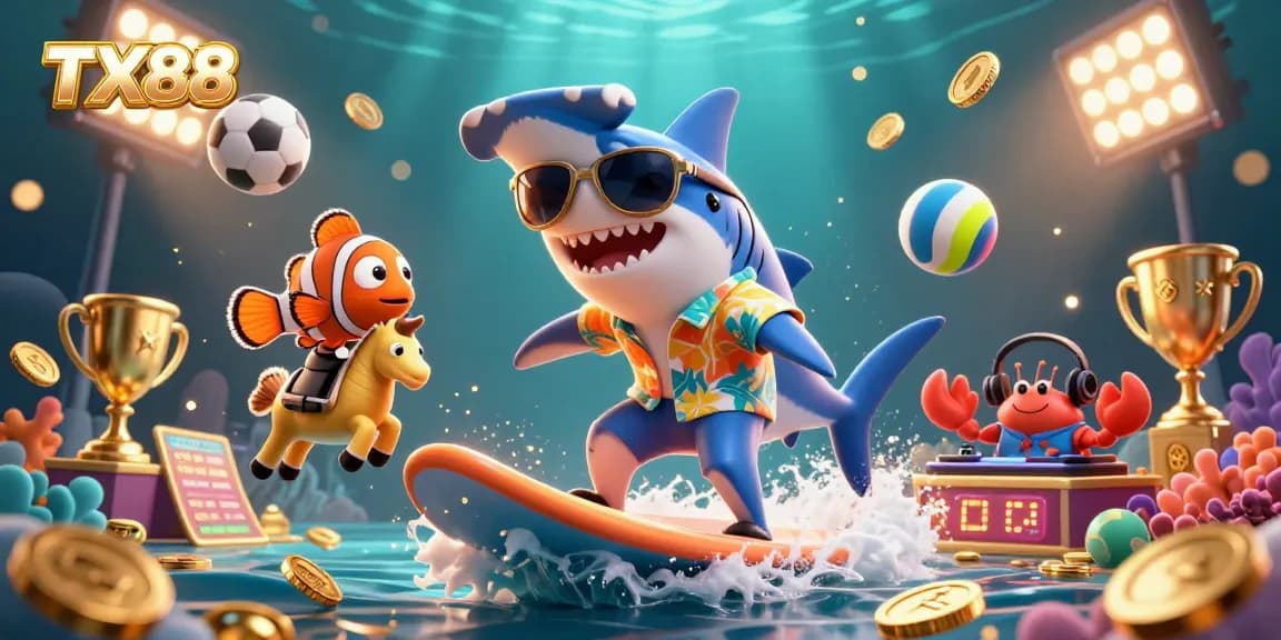 Engage with TX88's thrilling gold rush in this vibrant underwater casino scene filled with excitement.