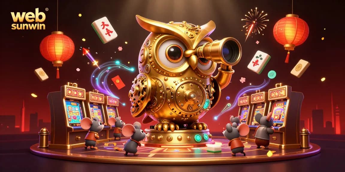 Experience vibrant gaming action with web sunwin's 3D illustration of a casino, featuring an owl and animated elements.