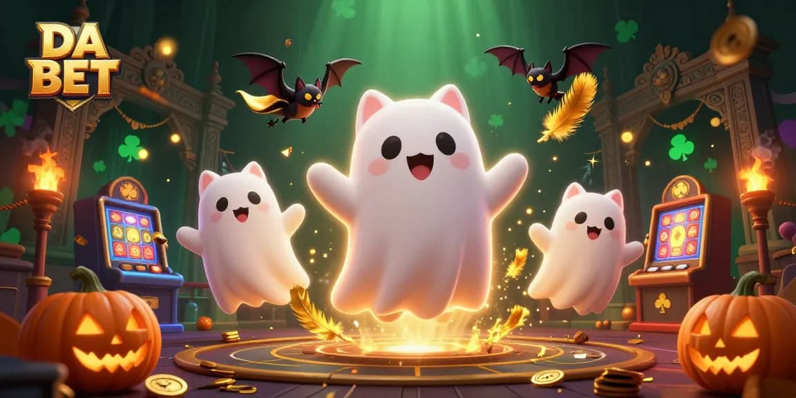 Engage in thrilling adventures at DA BET with a ghost cat and vampire bat in a vibrant casino.