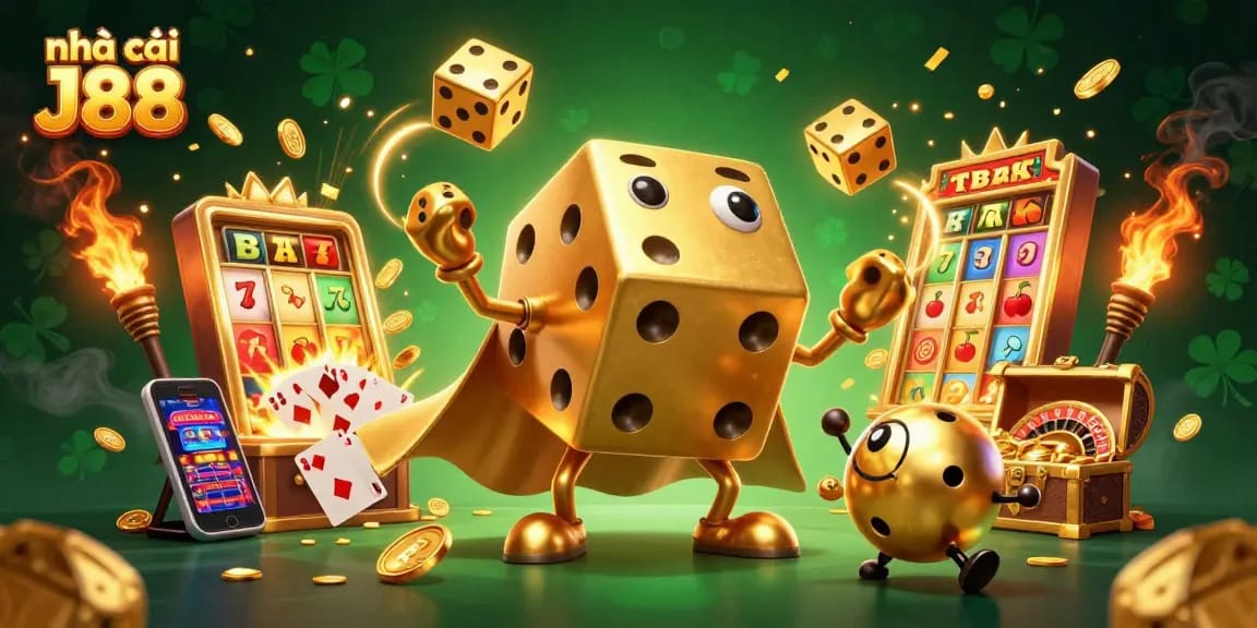 Experience thrilling gameplay at nhà cái J88 with a vibrant, dynamic casino scene featuring joyful elements.