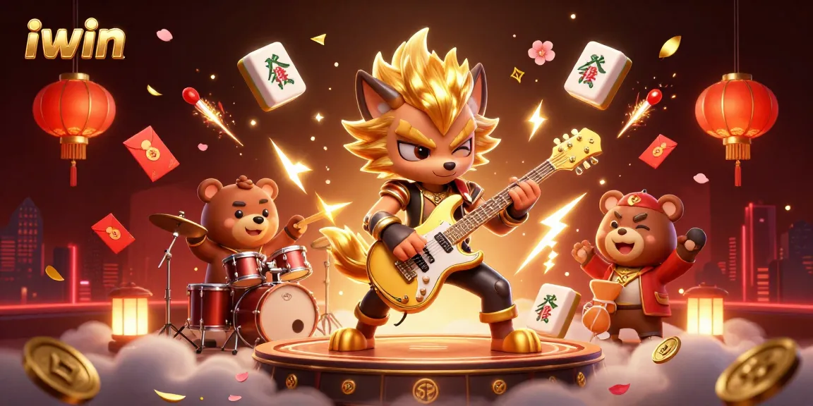 Iwin players winning big with vibrant 3D illustration featuring casino-themed characters and game elements.