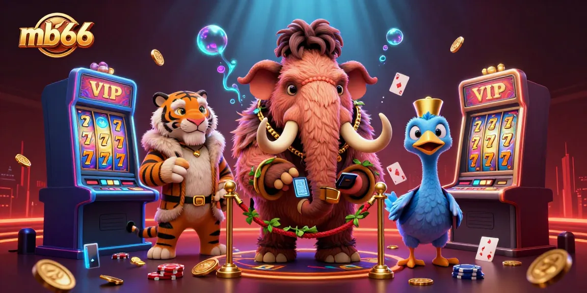 Experience excitement at mb66 with a vibrant casino scene featuring characters and gaming activities.