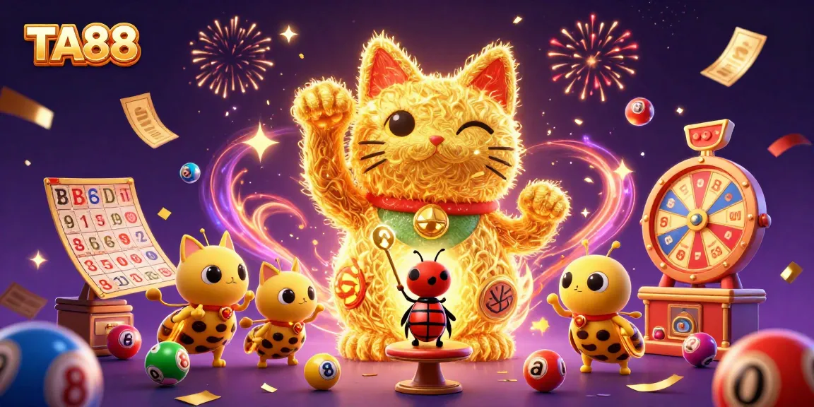 Experience the vibrant excitement of TA88 with dynamic visuals celebrating casino symbols and games.