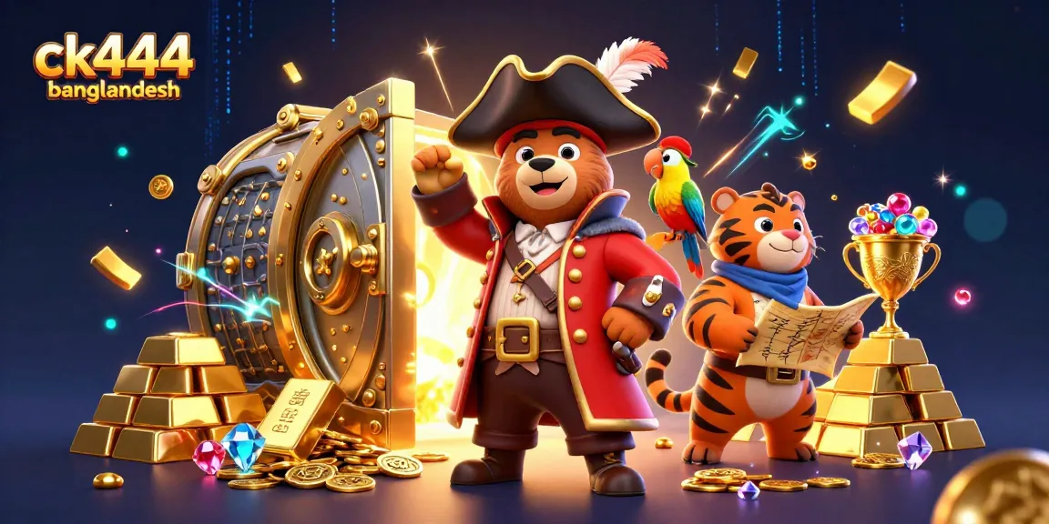 Ck444 Bangladesh offers vibrant casino gaming with a pirate bear and a fierce tiger exploring treasure