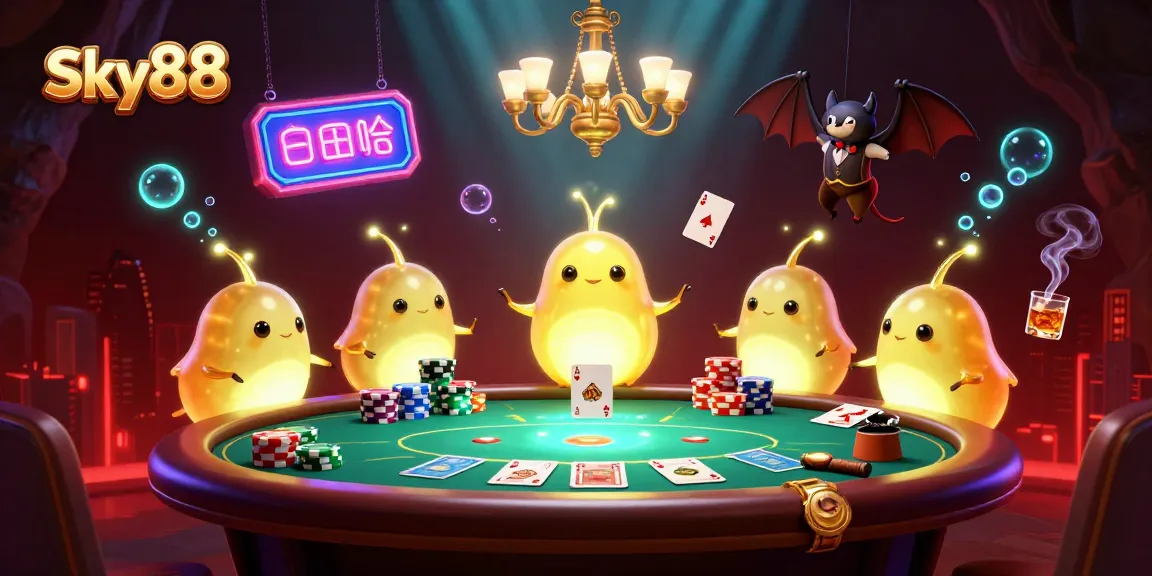 Gameplay at Sky88 featuring colorful poker elements and a glowing cave setting