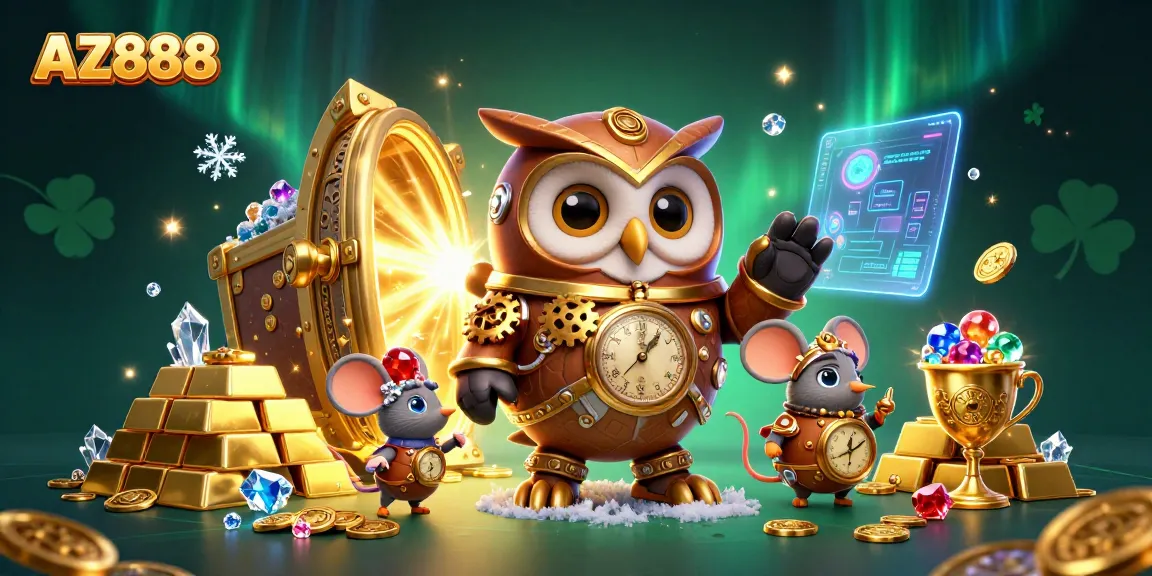 Experience the thrilling casino world with AZ888, featuring a time-traveling owl and dazzling treasures.