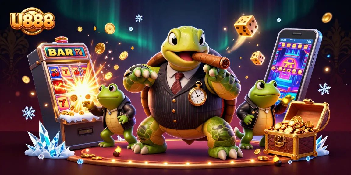 Experience U888 excitement with a dynamic 3D casino scene featuring vibrant characters and game elements.
