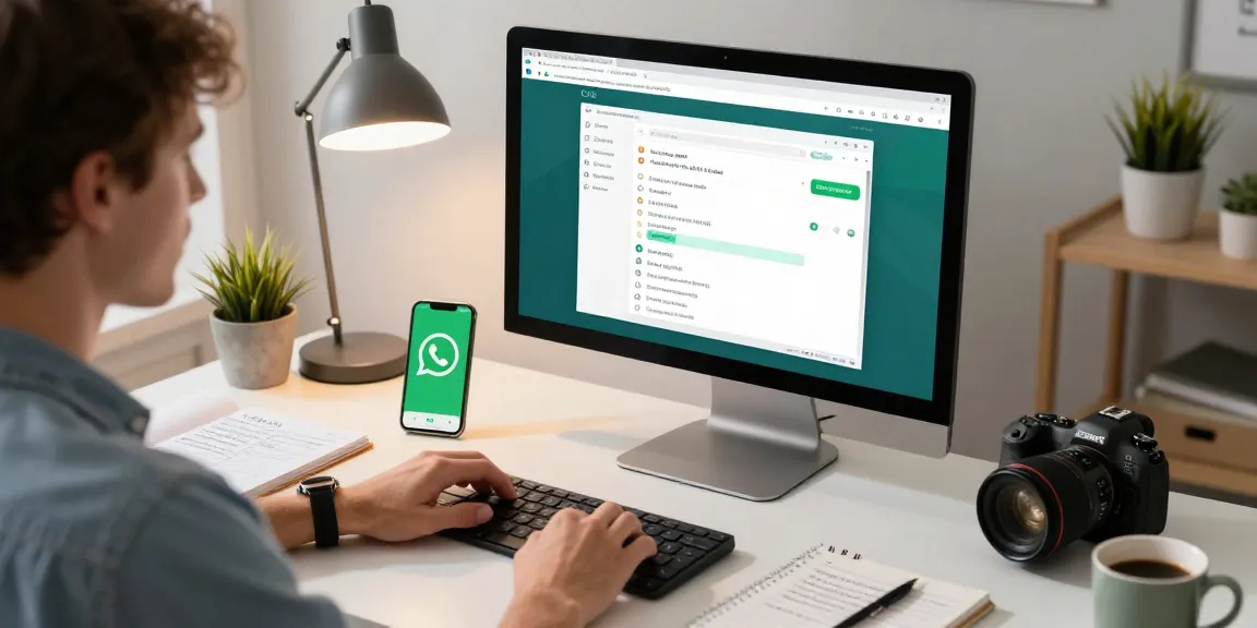 Engaged user utilizing WhatsApp電腦版 on a desktop, showcasing productivity in a modern workspace.