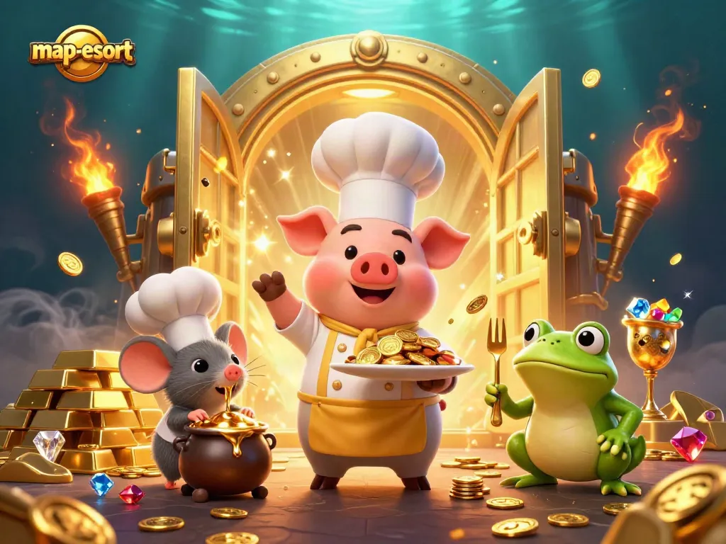 Engaging slice of map-escort showcasing animated casino characters amidst golden treasures.