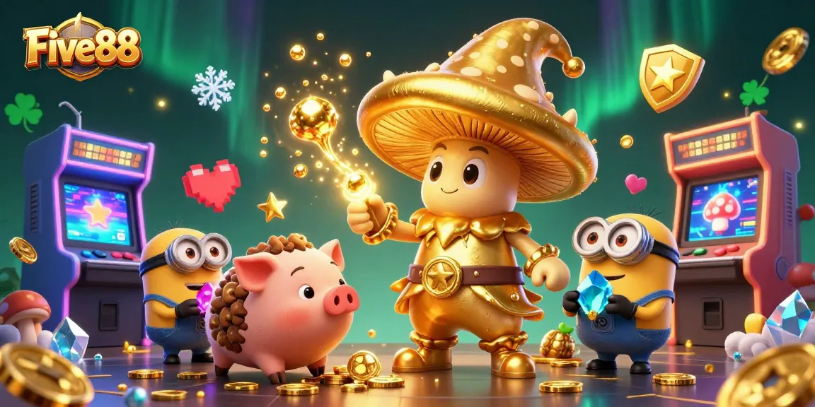 Experience winning magic with Five88’s vibrant casino adventure, showcasing golden wizardry and treasure-hunting.