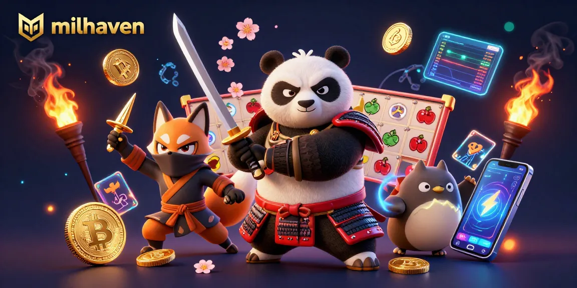 milhaven offers an exciting gaming experience with vibrant samurai panda and ninja fox in a rich casino scene.