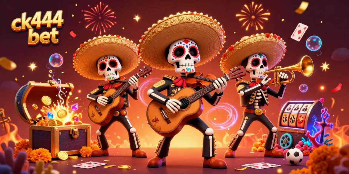 Engage with the vibrant scene of ck444 bet, featuring colorful mariachi skeletons and dynamic gaming elements.