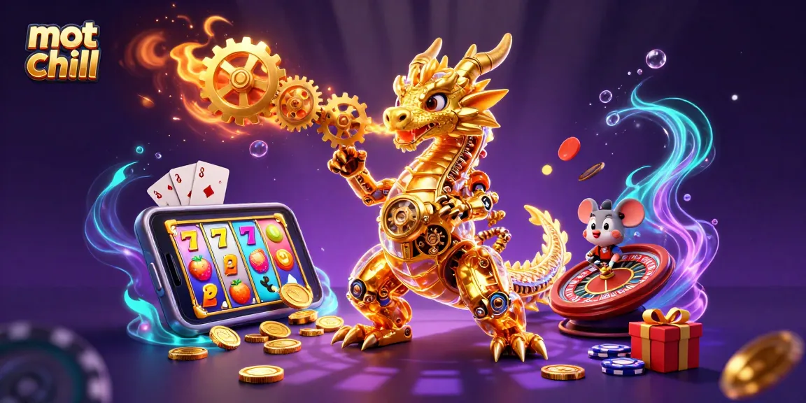 Experience the thrill of mot chill, showcasing a vibrant 3D dragon amidst dynamic casino elements.
