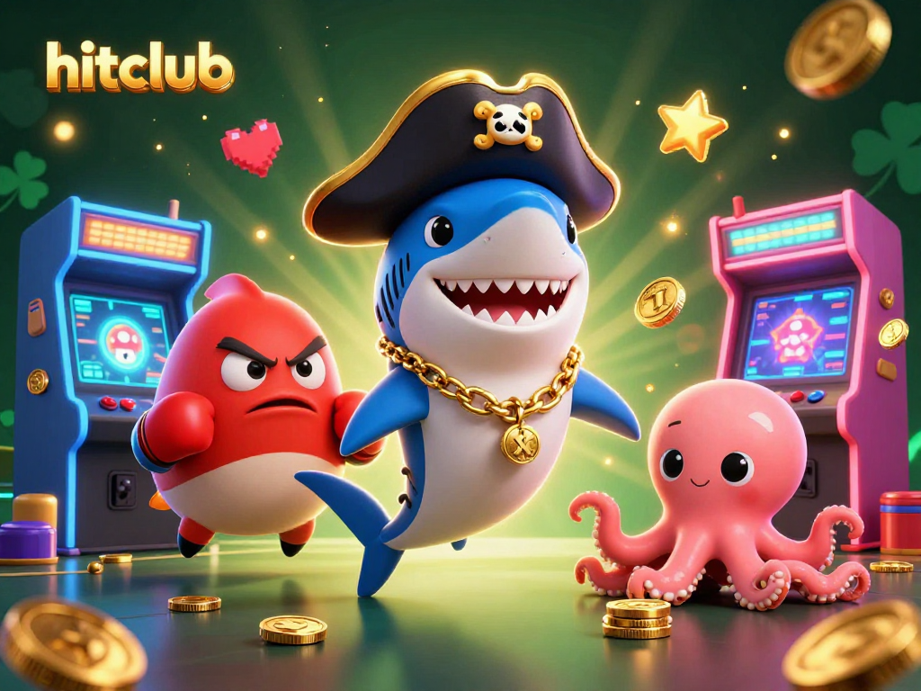 Join the excitement at hitclub with a pirate shark, pufferfish, and octopus in a lively casino scene.