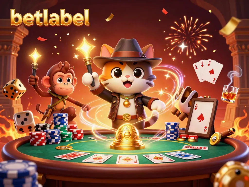 Experience thrilling gameplay with betlabel through a cartoon archaeologist cat in a vibrant casino scene.