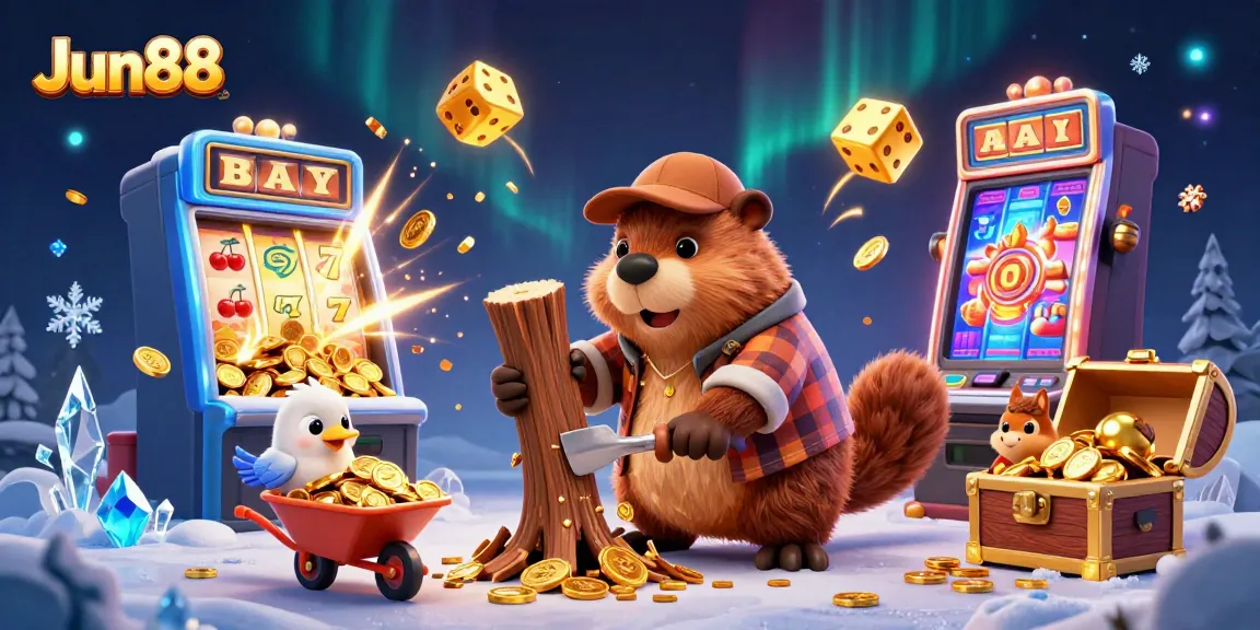 Experience thrilling wins at Jun88 with immersive 3D casino-themed illustration showcasing vibrant characters and games.
