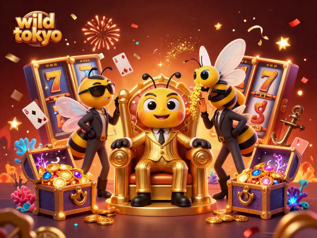 Experience the excitement of wild tokyo with this vibrant 3D casino scene featuring stunning characters and casino games.