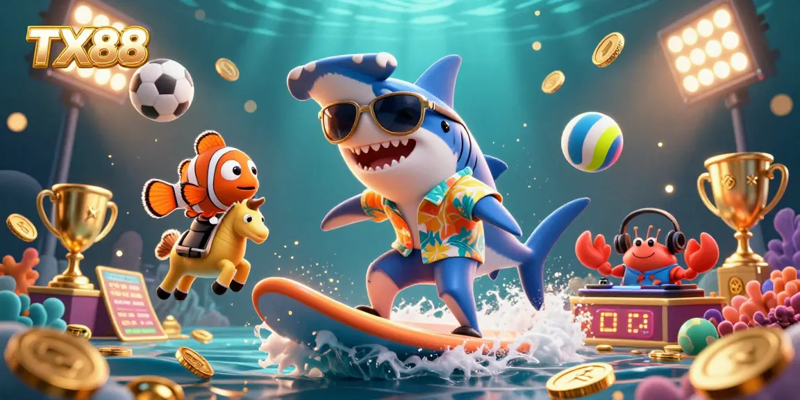 Engage with TX88's thrilling gold rush in this vibrant underwater casino scene filled with excitement.