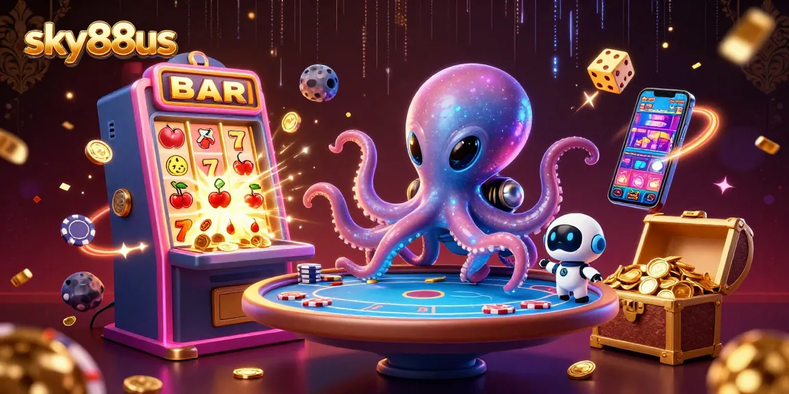 Experience thrilling adventures with sky88us at an alien casino game scene.