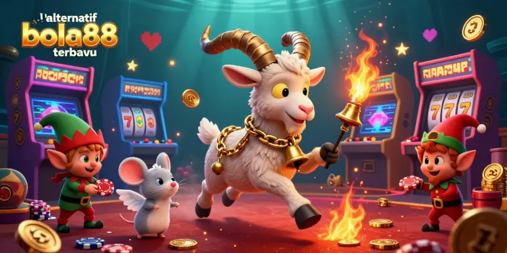 Join the fun at link alternatif bola88 terbaru with this engaging 3D casino scene featuring playful characters and dynamic game elements.