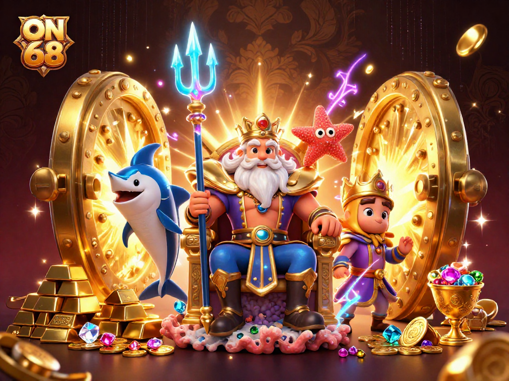 Win big with ON 68 while enjoying a treasure-filled 3D casino adventure illustrated with Neptune.