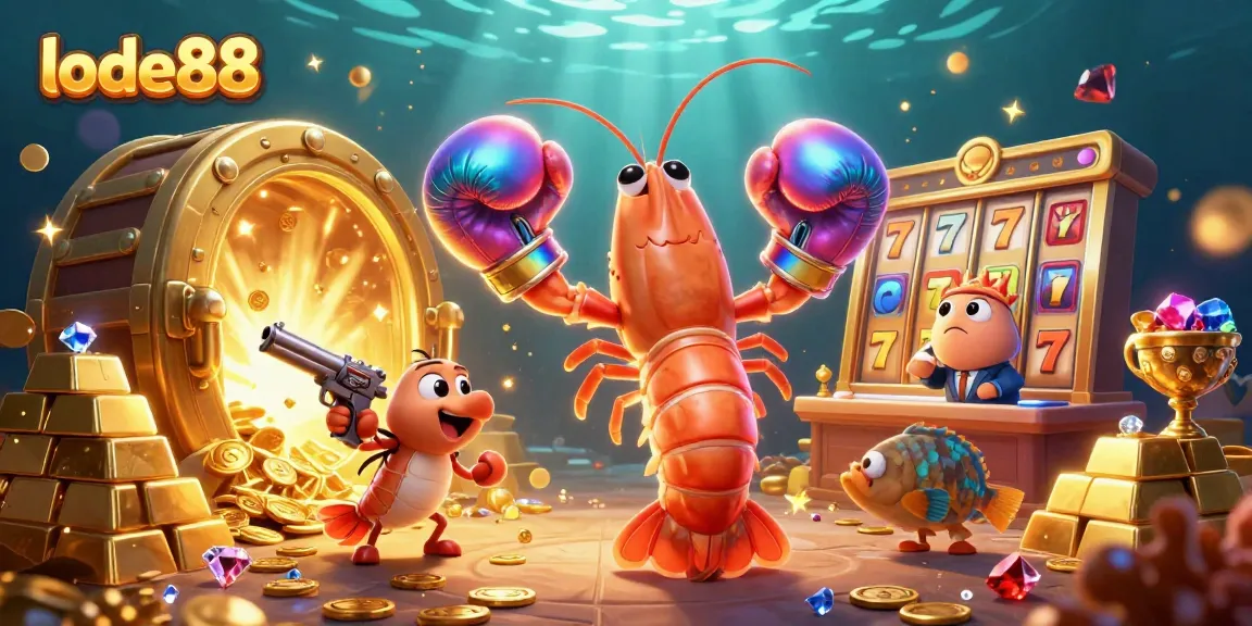Engage with lode88's thrilling casino experience featuring vibrant 3D ocean-themed characters and elements.