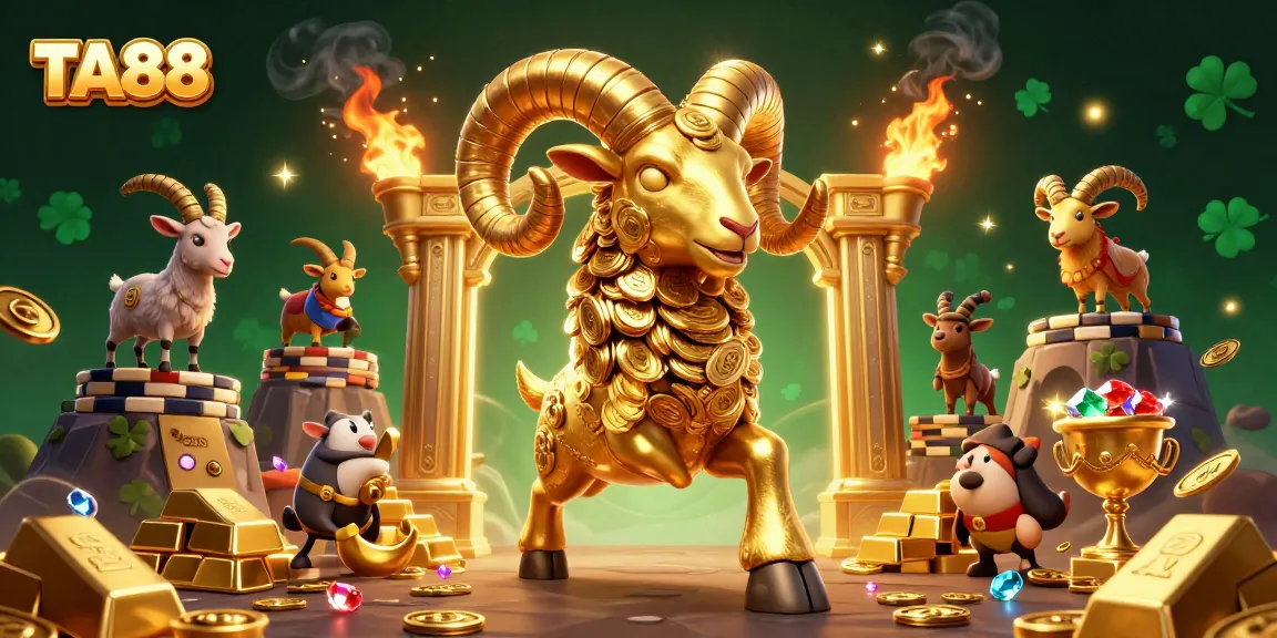 Engage in the captivating world of TA88 with a rich, dynamic 3D casino scene featuring gold and gems.
