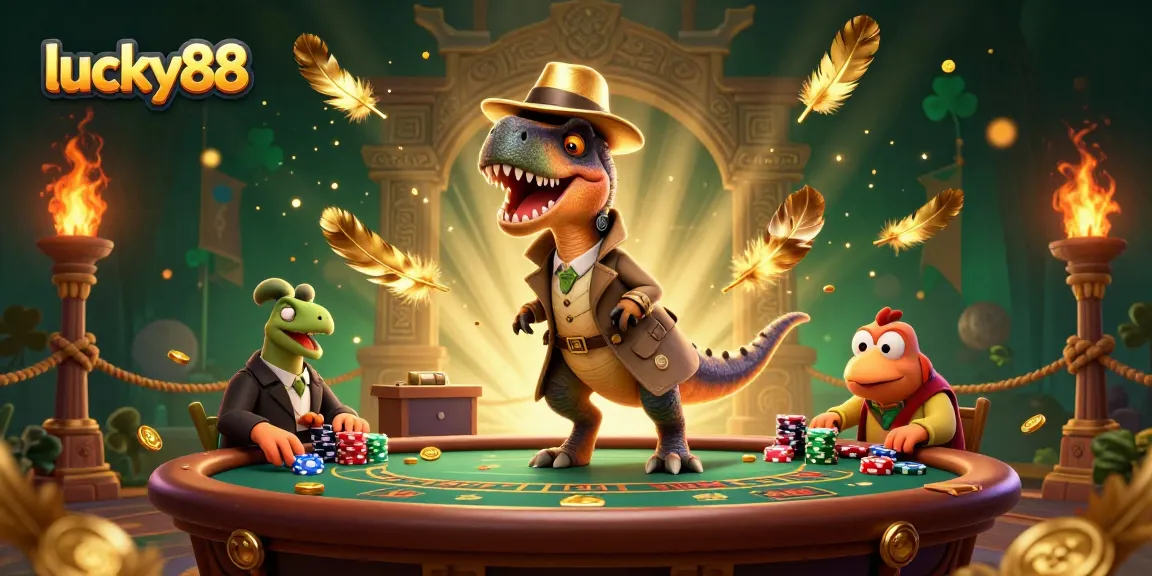 Join the excitement at lucky88 with a animated velociraptor at the blackjack table and a stegosaurus pit boss!