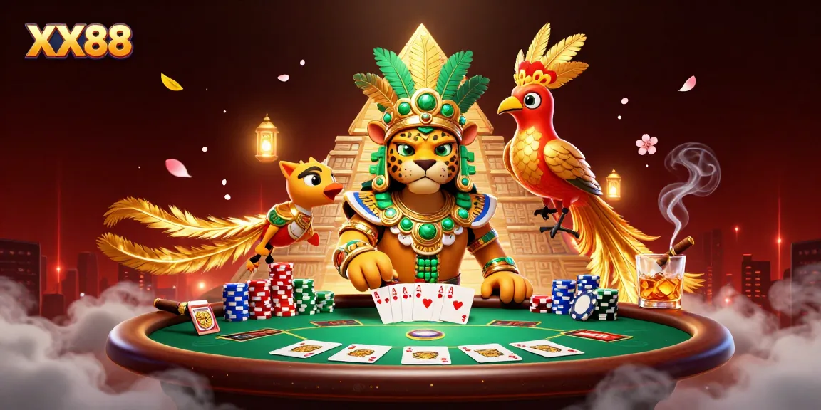 Join the exciting world of XX88 casino gaming with dynamic characters and poker elements.