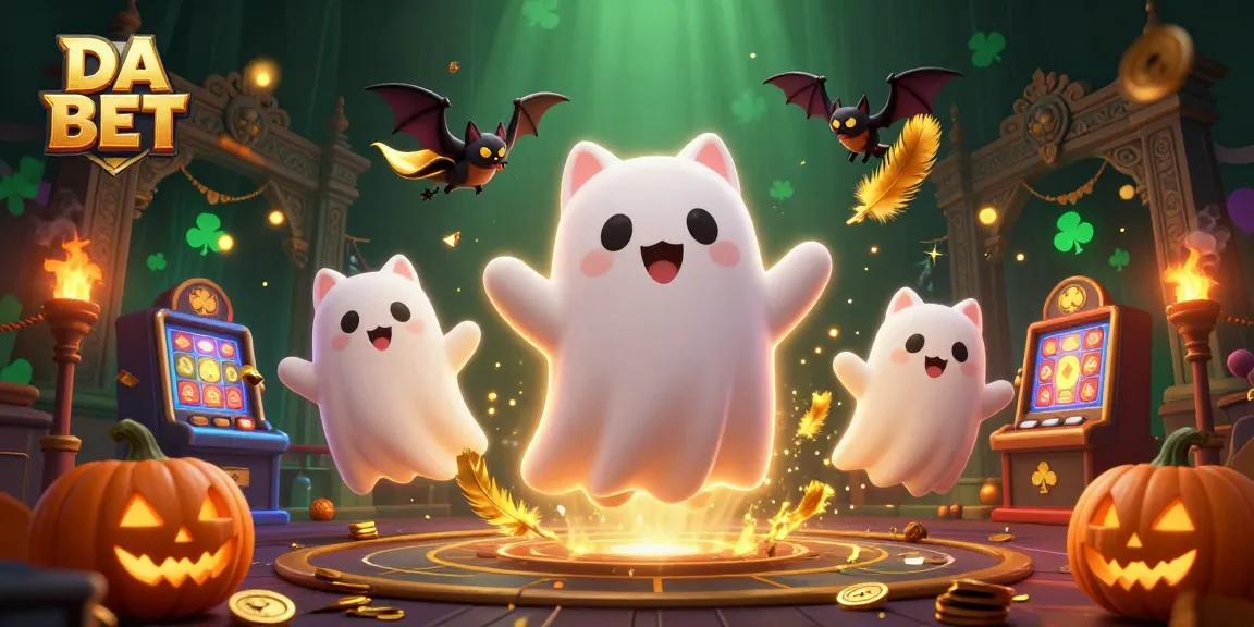 Engage in thrilling adventures at DA BET with a ghost cat and vampire bat in a vibrant casino.