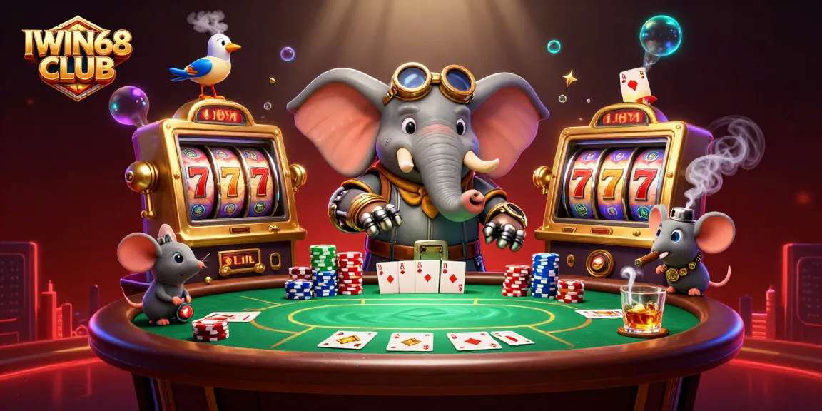 IWIN68 CLUB engages players in an intricate 3D steampunk casino world with vibrant poker elements.