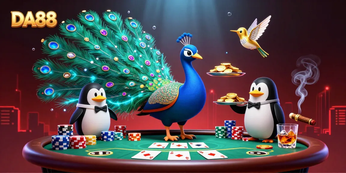 Experience DA88's vibrant casino atmosphere with colorful chips and playful characters.