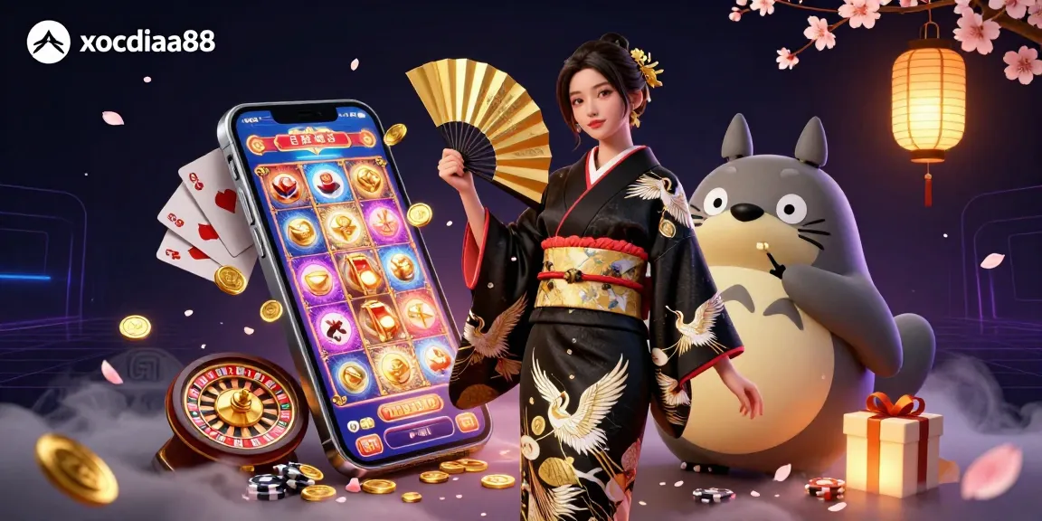 Play and win big with xocdiaa88's vibrant 3D illustration featuring exciting casino elements and a lucky atmosphere.